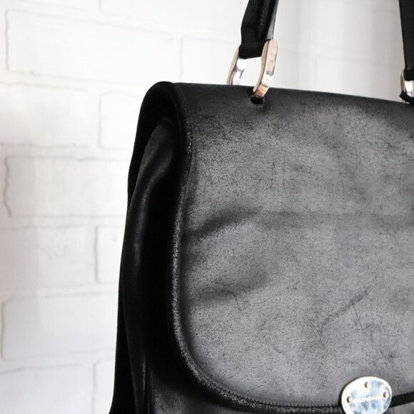 Balenciaga Womens Unisex Black Saddle Bag Suede Leather Top Handle Locking Purse - Picture 6 of 8